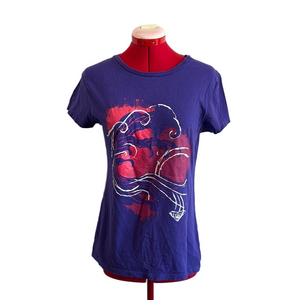 Roxy Graphic Fitted Purple Blue Short Sleeve Tee LL127